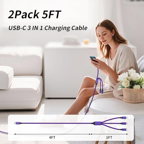 240 W 4-in-1 USB C Charging Cable – 6 FT Multi-Device Power Solution with LED Indicator for i Phone 16/15/14 Pro, Mac, i Pad, Samsung S25/S24 – Fast Charging Compatibility, Durable Design for Home & Travel