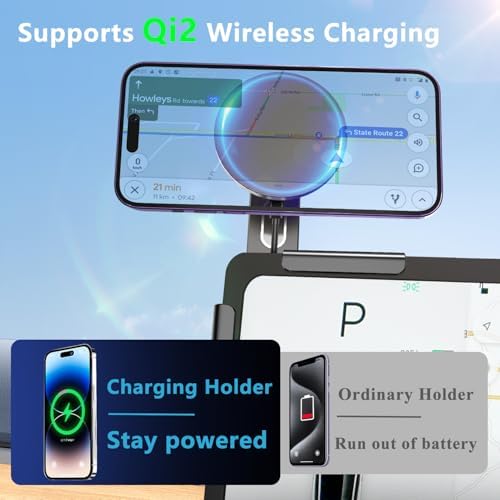 15 W Wireless Fast Charging Magnetic Phone Mount for Tesla Model Y & Model 3 – Ultimate Holder for i Phone 12-16 & Android Devices, Includes 5 ft USB-C Cable, Perfect for Safe Navigation and Hands-Free Use – Modern Tesla Accessory