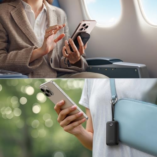 i WALK Ultra-Slim 10,000 m Ah Power Bank with Built-In Cable – Lightning-Fast 22.5 W USB-C Charging for i Phone 16/16 Pro/15, Samsung & Google – Travel-Friendly Pink Mini Portable Charger for On-the-Go Connectivity