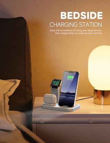 Revolutionary 3-in-1 Wireless Charging Dock for Apple Devices – Streamlined Charging Station for i Phone, Apple Watch, and Air Pods with Fast Charging 18 W Adapter in Sleek Graphite Black – Perfect for Home and Office Organization