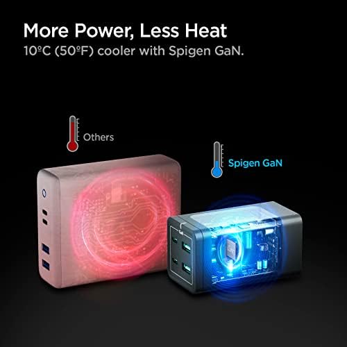 Spigen 120 W Ga N III 4-Port USB C Charging Station – Ultimate Fast Charging Solution for Mac Book, i Pad, i Phone 16/15/14/13, HP, Dell XPS & More | High-Efficiency Multi-Device Power Hub with Compact Design for Home & Travel
