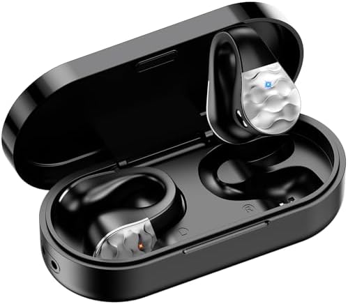 Elevate Your Active Lifestyle with aigo Open Ear Wireless Bluetooth Earbuds – Secure Clip-On Design for Maximum Comfort, Ambient Sound Awareness, Effortless Wireless Charging, and Built-in Mic in Chic Off-White for Fitness Enthusiasts