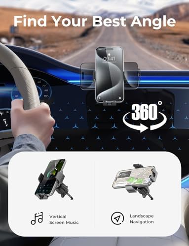 LISEN Military-Grade Universal Phone Holder for Car Vent – Premium Stability Mount for i Phone 16, i Phone 15 Pro Max & More – Effortless 360-Degree Rotation & Enhanced Grip Technology – Ultimate Smartphone Car Clamp for Safe Driving & Navigation