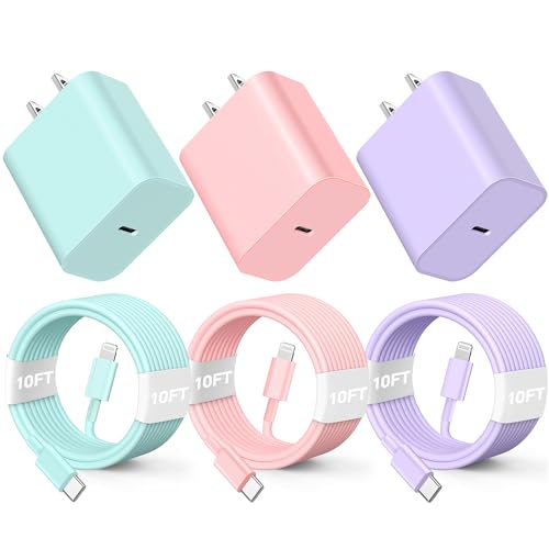 Rapid 20 W PD USB-C Wall Charger with Dual 6 FT Type C to Lightning Cables – Fast Charging Solution for i Phone 14/13/12 Pro Max, 11, XS, XR, X, 8 & Plus – Enhanced Speed and Durability for Everyday Use and Travel – MFi Certified Accessories for Reliable Performance