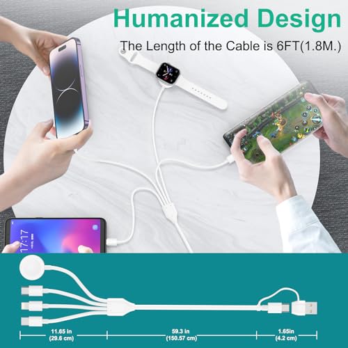Versatile 4-in-2 Multi Charging Cable for Apple Watch & i Phone – 6 FT Travel-Friendly Charger with i OS, Type C, and Micro USB Ports for Enhanced Compatibility with Galaxy Android Devices – Ultimate Convenience for Tech-Savvy Users