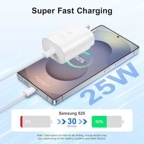 Excgood 25 W Ultra-Fast USB C Charger with 6 ft Durable Braided Type C Cable – Optimal Charging Solution for Galaxy S25/S24/S23/S22 – Dual Pack for Home & On-the-Go – Enhanced Power Delivery with Safety Features