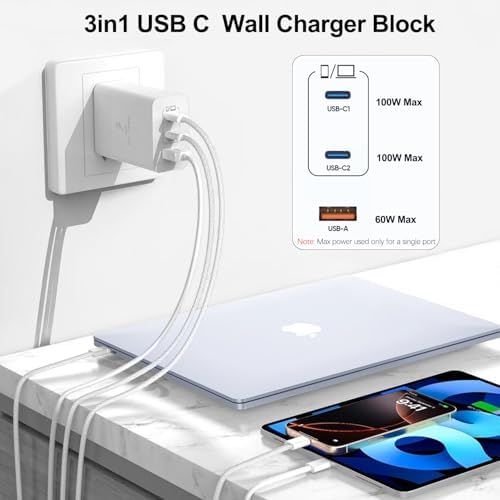 Unleash Rapid Charging with the 100 W Dual-Pack USB-C Fast Charger Block – 3-Port Ga N Wall Adapter for Mac Book Pro/Air, i Pad Pro/Air/Mini, i Phone 16/15 Pro, and Samsung Galaxy S25/S24/S23 – Superior Compatibility, Ultra-Fast Power and Multi-Device Convenience
