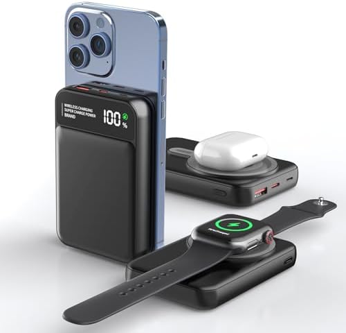 Ultra-Fast 10,000 m Ah Magnetic Power Bank with PD22.5 W Technology – Wireless Charger for i Phone 15/14/13 & Apple Watch Ultra – Ultimate Portable Battery Pack for On-the-Go Charging, Sleek Design & Enhanced Compatibility