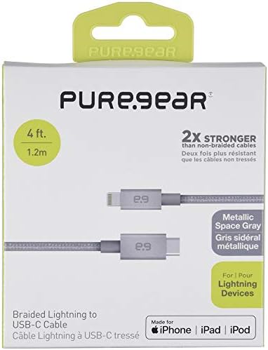 Premium Braided USB C to Lightning Cable – MFi Certified 4 FT Fast Charging & Data Sync for i Phone 14/14 Pro Max, 13/13 Pro, 12, SE, i Pad – Metallic Space Gray with Enhanced Durability and Power Delivery Support