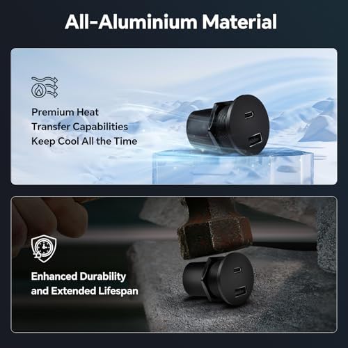 Acegoo High-Efficiency 12 V Dual Port USB Charger Socket – 30 W PD Type-C & 18 W QC3.0 Fast Charging Solution for RVs, Campers, Trucks, and Boats – Sleek Aluminum Design with Recessed Mount for Space-Saving Installation – Ultimate Power Delivery for All Your Devices