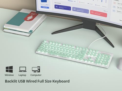 Vibrant Purple Ergonomic Wired Membrane Keyboard – Full-Size 104 Keys with Round Typewriter Keycaps, White LED Backlighting, and Ultra-Quiet Performance for Enhanced Productivity in Any Workspace