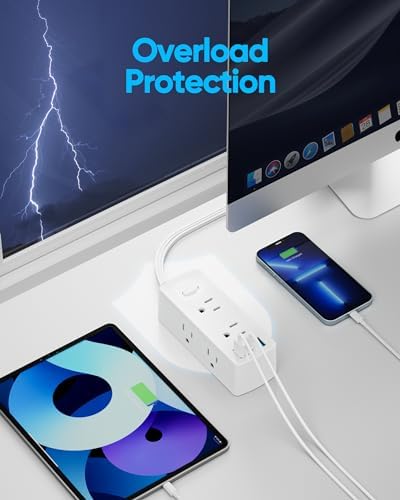 Ultra Thin Flat Plug Surge Protector Power Strip with 6 Outlets and 3 USB Ports, Including USB-C – Space-Saving Design for Home, Office, and Travel – Efficient Power Management and Device Protection by Olcorife