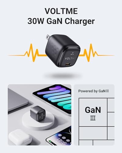 VOLTME 30 W Ga N USB-C Fast Charger – Ultra-Slim, Travel-Friendly Wall Adapter for i Phone 15/14/13/12/11 Pro Max & Galaxy S24/S23/S22/S21 – Compact Power Solution for i Pad Pro & Pixel Devices with Foldable Design for On-the-Go Charging Efficiency