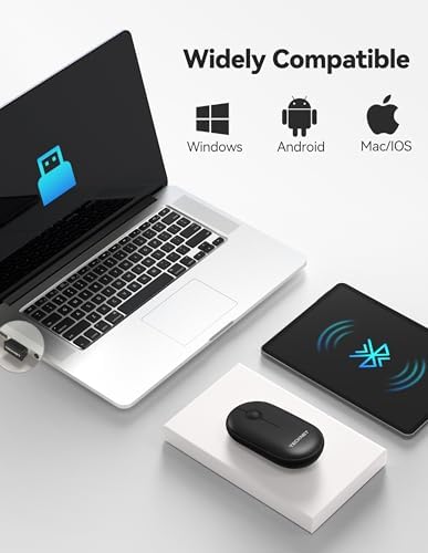 TECKNET Dual Mode Bluetooth Mouse – Compact Portable Wireless Mouse with Silent Clicks for Laptops & Desktops | Seamless Bluetooth 3.0/5.0 & 2.4 GHz USB Connectivity | Ergonomic Design for PC, Chromebook & Mac Users – Sleek Grey Finish for Ultimate Style and Comfort