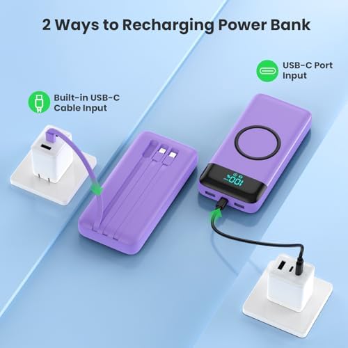 Ultimate 40800 m Ah Multi-Device Wireless Power Bank with Integrated Cables – 15 W Fast Charging Hub for i Phone 16/15/14/13/12 and Samsung Galaxy Series – Exceptional Portability, PD QC 4.0 Technology, LCD Indicator, Lightweight Design for Effortless On-the-Go Power Solutions – Unrivaled Compatibility and Safety Assurance