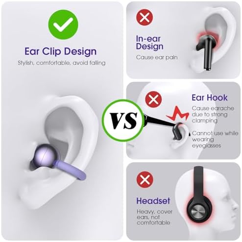 Open Wearable Wireless Earbuds with Clip-on Design – Ultra-Lightweight (0.15 oz) Waterproof Headphones for Active Lifestyles | 50-Hour Battery Life & Bluetooth 5.4 for Seamless Connectivity | Perfect for Sports, Fitness, and Work with Glasses-Friendly Comfort