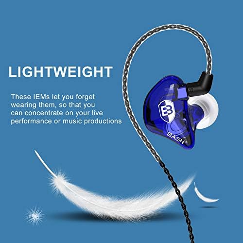 BASN Bsinger BC100 Professional In-Ear Monitor Headphones – Noise-Isolating IEM Earbuds for Musicians and Audiophiles with Universal Fit, Enhanced Compatibility, and Superior Sound Clarity in Sleek Blue Design