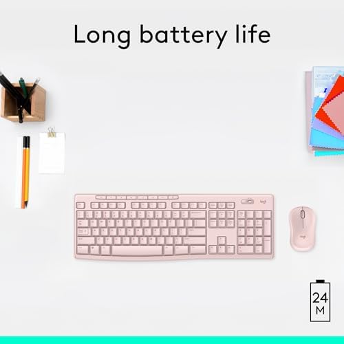 Logitech K270 Wireless Keyboard – Full-Size, 2.4 GHz Connectivity, 8 Multimedia Keys, 2-Year Battery Life, Stylish Rose Color for PCs and Laptops – Ultimate Comfort and Reliability for Productive Workspaces