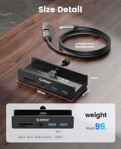 Upgrade Your Digital Experience with the ORICO USB Hub 3.0 – Stylish Aluminum Clamp Adapter Featuring Dual High-Speed USB-A Ports, 3.5 mm AUX for Superior Audio, and SD/TF Card Reader for Effortless Media Transfers, Ideal for Modern Desktops
