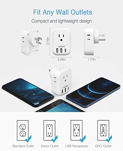 TESSAN Ultimate USB Charger Block – 3-Port Wall Plug Adapter with 4-Box Splitter for Effortless Multi-Device Charging at Home, Office, or Travel – Compact Design with Surge Protection and Enhanced Compatibility for Your Essential Electronics