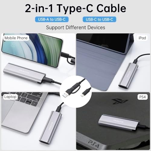 Transform Your M.2 SSD into a High-Speed External Drive with the ELUTENG Aluminum Enclosure – USB 3.2 Gen 2 for Lightning-Fast 10 Gbps Transfers, Supports Up to 4 TB, Compatible with NVMe and SATA SSDs, Effortless Plug-and-Play Setup for Professionals and Creators