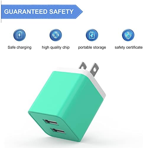 6 Pack Colorful Dual USB Wall Charger by i GENJUN – Fast Charging Cube Power Plug Adapter for i Phone, Samsung Galaxy, Google Pixel & Android Devices – Compact, Multi-Device Charging Solution with Built-In Safety Features – Enhance Your Charging Experience