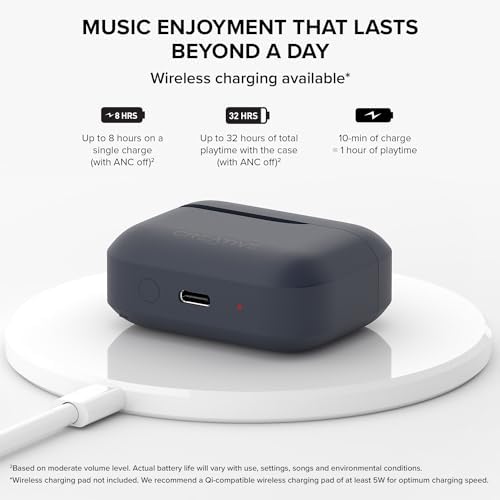 Creative Zen Air Plus Lightweight True Wireless Earbuds – Bluetooth LE Audio with Hybrid Active Noise Cancellation, Ambient Mode, and 32 Hours Playtime – Ergonomic Design with 6 Mics for Crystal-Clear Calls – Perfect for Commuting and Everyday Use (Cream)