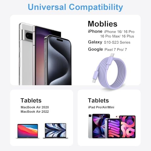 10 FT USB C to USB C Charging Cable – Fast Charge Type C Cord, 3 Pack for i Phone 16/15 Pro/Plus/Pro Max, Mac Book Air & Galaxy S25/S24 – Stylish Pink Design for Enhanced Versatility and Durability