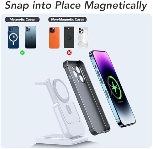 HUOTO 5000 m Ah Magnetic Power Bank – Ultimate 3-in-1 Foldable Wireless Charger with Stand for i Phone, Apple Watch & Air Pods – Travel-Friendly Fast Charging Solution with Mag Safe Compatibility for i Phone 12-16 Series – Enhanced Portability & Efficiency for On-the-Go Power Needs