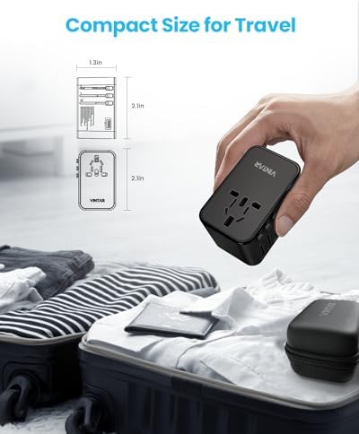 VINTAR Universal Travel Adapter 75 W Ga N Technology: Ultimate All-in-One Power Converter with 3 USB-C PD and 2 USB-A Quick Charge Ports for Global Use – Compact Power Solution for Laptops & Smartphones in 200+ Countries – Reliable Performance with Safety Features for Hassle-Free Charging