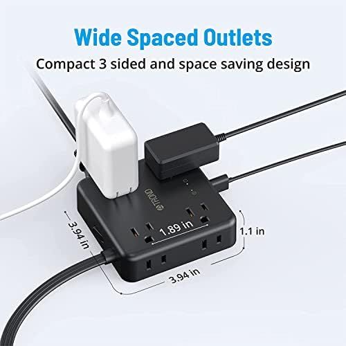 TROND 360° Rotating Plug Power Strip with 5 FT Flat Cord – 4 AC Outlets & 4 USB Ports (2 USB-C) – Wall Mount Surge Protector with 1440 Joules Safety Rating – Ultimate Travel & Home Charging Solution for Electronics and Devices