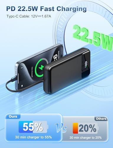 Ultra-High Capacity 50000 m Ah Power Bank – Ultimate Portable Charger with 22.5 W Fast Charging & Built-In Cables for Multi-Device Use – Perfect for Camping, Travel, and Outdoor Adventures – Lightweight, Reliable, and Compatible with i Phone, Samsung Galaxy, Google Pixel & More – Advanced Safety Features with 10,000 Bend-Resistant Cables for Unmatched Durability – Charge Up to 6 Devices Simultaneously with USB-C Two-Way Charging and LED Display for Power Monitoring – Ideal for Outdoor Enthusiasts and Frequent Travelers Seeking Convenience and Safety – Enjoy 365 Days Replacement Guarantee & 24/7 Customer Support for Peace of Mind