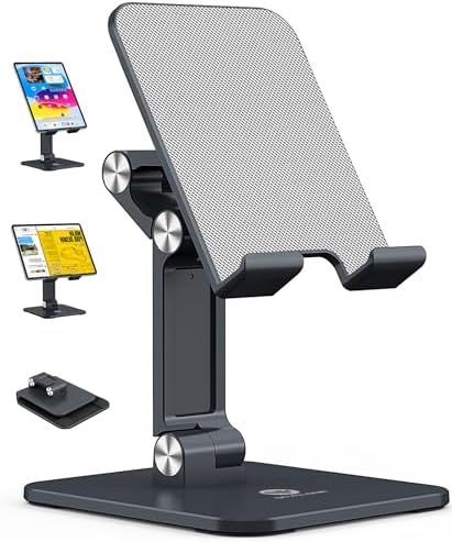 Revolutionize Your Workspace with the OCYCLONE Foldable Tablet Stand – Adjustable Holder for i Pad, Kindle, and Smartphones (4-15.6″) – Portable Desk Accessory for Home and Office – Ergonomic Design Enhances Comfort and Productivity – Sleek Black Finish for Modern Aesthetics – Perfect for Video Calls, Reading, and Entertainment