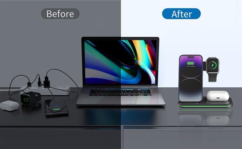 Ultimate 3-in-1 Wireless Charging Hub for i Phone, Android, Apple Watch & Air Pods – 18 W Fast Charge, LED Status Light, Compact Design for Streamlined Power Solutions