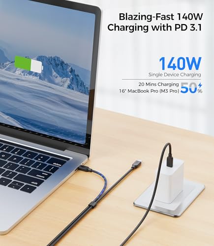 Cable Matters Braided USB C Multi Charging Cable – 6ft, 140W Smart Power Allocation, Supports Charging & 480Mbps Data Transfer, USB C Power Splitter Compatible with MacBook Pro, XPS, iPad, iPhone – Enhanced Compatibility and Speed