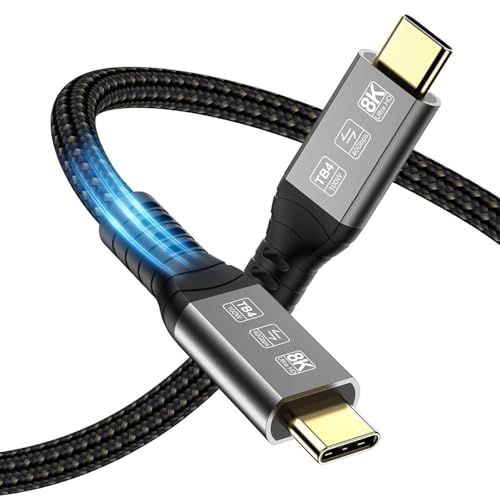 USB-C 4FT 40Gbps Braided Cable – 90 Degree, 8K Display, 100W Charging, Compatible with Thunderbolt 4/3 USB4/3, MacBook Pro, External SSD, eGPU – Enhanced Compatibility and Speed