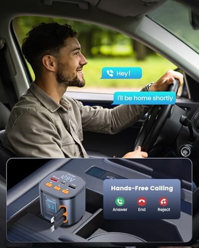 81 W Retractable PD Car Charger with Bluetooth 5.3, FM Transmitter & MP3 Player – Ultimate Hands-Free Car Accessory for Fast Charging & Seamless Connectivity – USB-C Adapter for All Smartphones with LED Display