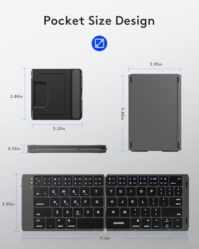 Samsers Portable Foldable Bluetooth Keyboard with Phone Holder – Rechargeable Multi-Device Compatible Wireless Keyboard for i Pad, i Phone, Mac Book, Android & Windows – Ideal Travel Companion for Efficient Typing