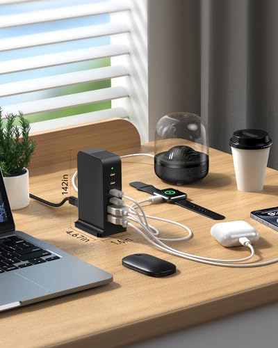 Revolutionary 6-Port USB C Charging Hub – High-Speed Multi-Device Power Station for i Phone 15/14/13/12, i Pad, Samsung Galaxy, and Google Pixel – Compact Travel Charger with Advanced Safety Features – Ultimate Solution for Efficient Charging at Home, Office, and On-the-Go