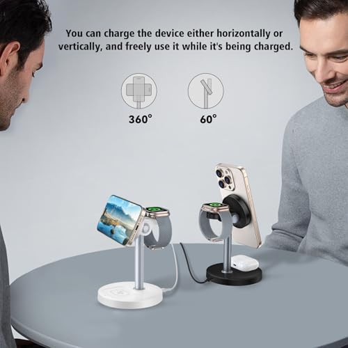 2025 Premium 3-in-1 Wireless Charging Station for i Phone 16/15/14/13/12, Apple Watch 9/Ultra 2, and Air Pods | 20 W Fast Charger with Mag-Safe Alignment, Sleek Black Bedside Dock for Enhanced Device Organization and Efficiency