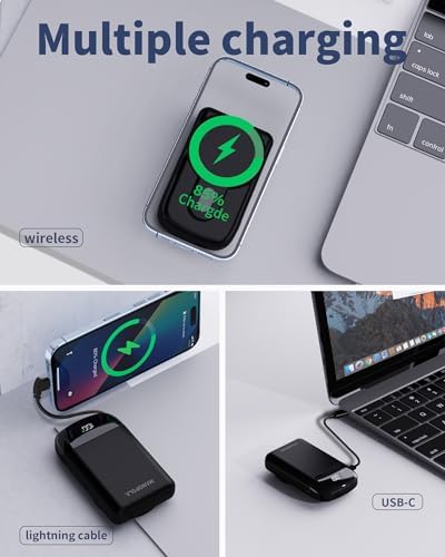 Compact 35 W Magnetic Wireless Power Bank for i Phone 16/15/14/13/12/Pro/Mini/Pro Max – 10,000 m Ah Portable Charger with Built-In Fast Charging Cable & USB-C Port – Ultimate Travel Companion for Rapid Power On-The-Go