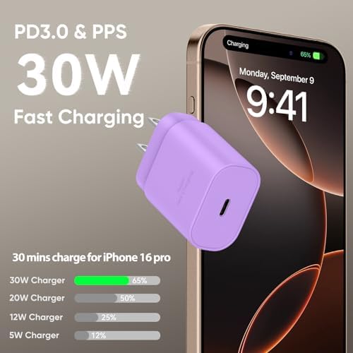 30 W Fast Charger for i Phone 15 Pro Max – 10 FT USB-C Cable & PD 3.0 Power Block | Rapid Charging for i Pad Pro/Air & Samsung S24 – Sleek Black Design for Ultimate Convenience and Durability