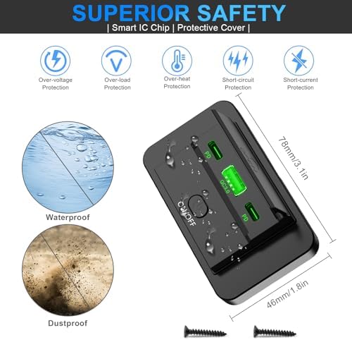 3-Port 12 V RV USB Charging Station – 2 PCS Dual PD3.0 & QC3.0 Quick Charge Adapter for Enhanced Automotive Power Supply – Ideal for RVs, Boats, Motorcycles & Trucks – Fast, Reliable, and Wall-Mountable Solution for All Your Devices