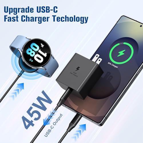 Revolutionary 2-in-1 Samsung Fast Charger: 45 W USB-C Power Hub for Galaxy Watch Ultra & S Series Smartphones | Compact, Travel-Ready Design | Lightning-Fast Charging for Ultimate Efficiency | Universal Compatibility for All Galaxy Devices