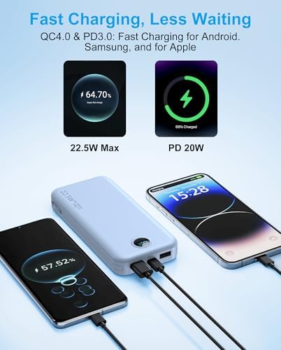 Ultra-Fast Portable Phone Charger with 12000 m Ah Capacity – All-in-One Power Bank with Integrated Cables, Wall Plug, and LED Display for i Phone, i Pad, Samsung – Essential Travel Companion for Uninterrupted Connectivity