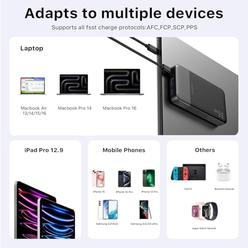 Compact 10000 m Ah Fast Charging Power Bank – 35 W Portable Charger with PD 3.0 & QC 4.0 – Lightweight Type-C & USB-A Compatible Battery Pack for i Phone, Samsung, i Pad – Ultimate Solution for On-the-Go Charging Efficiency