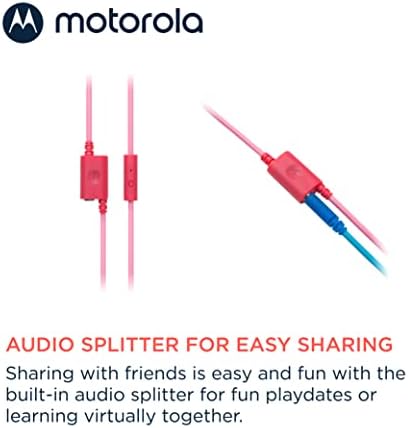 Motorola Moto JR200 Kids Over-Ear Headphones – Safe 85 d B Volume-Limited Design with Built-in Microphone & Audio Splitter – Comfortable, Durable Headphones for School, Home, and Travel in Vibrant Blue for Young Listeners
