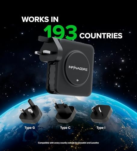 Infina Core P3 8000 m Ah Portable Power Bank: Ultra-Fast 18 W USB-C Charger with 4-in-1 Functionality, Qi Wireless Compatibility, and Travel-Ready Foldable Plug for Effortless Device Charging on the Go