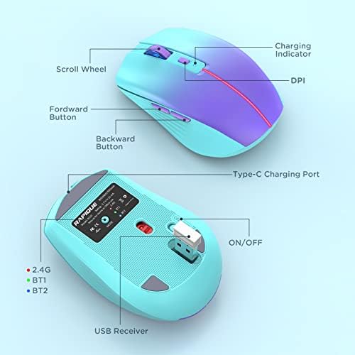 Streamlined Bluetooth Wireless Mouse – Rechargeable Ergonomic Multi-Device Mice (Tri-Mode: BT1/BT2 + 2.4 GHz) with USB Receiver, Stylish Khaki to Pink Design for Laptop, Mac Book, PC, i Mac, i Pad – Ultimate Comfort & Flexibility for Effortless Productivity