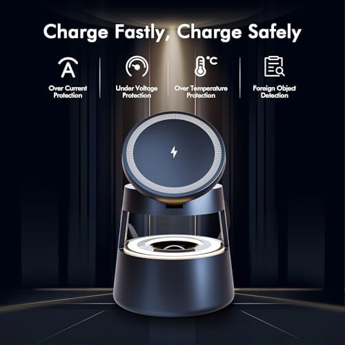 5-in-1 Mag Safe Wireless Charging Station with Bluetooth Speaker & Night Light – Fast Charging Hub for i Phone 16/15/14/13/12 Pro Max, Apple Watch Ultra, and Air Pods – Portable Travel-Friendly Design with Adjustable Warm Light and Enhanced Safety Features